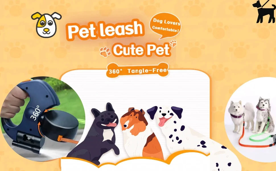 Guia Dupla Anti-Emaranhado com LED para Passeio Seguro