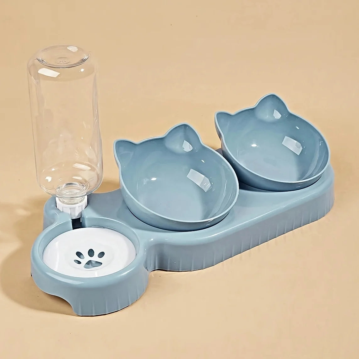 Tigelas de estimação com alimentador de água 3 em 1, design da orelha, tigela de água e comida de gato inclinada